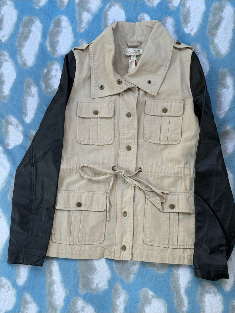 NWT J.J. Winter Canvas & Faux Leather Mixed Media Utility Jacket M
